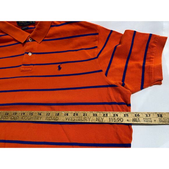Vintage Striped Polo Shirt – Orange / Blue , Size 2XL Big Fit with Blue Logo - Picture 3 of 8